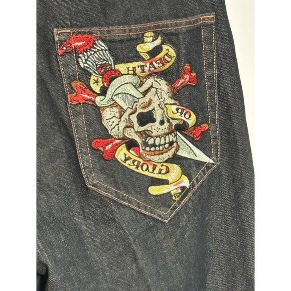 Ed Hardy Jeans Men 38 Death Or Glory Skull Embroidery Y2K Vintage Baggy Straight - Picture 14 of 15